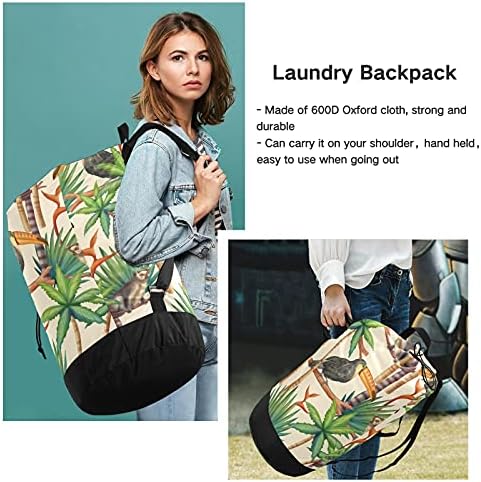 Чанта за дрехи с тропически животни, Тежка Раница за пране на дрехи с плечевыми ремъци и дръжки, Пътна чанта