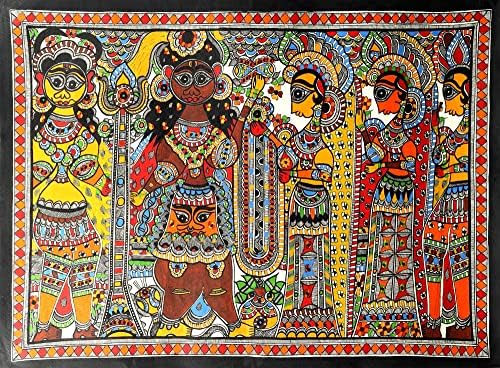 Екзотична Индия 29 x 20 Сцена Церемония на Шива и Парвати |Традиционните цветове | Ръчна изработка | Шива и