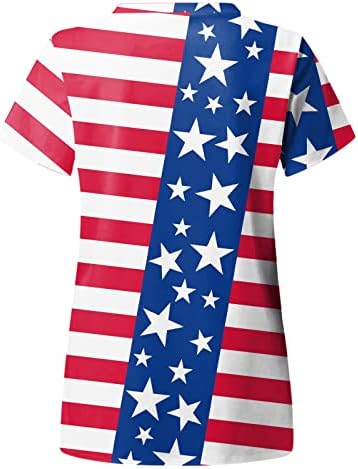 На 4 Юли, Дамски Блузи с Флага на САЩ, Летни Тениски с къс ръкав и V-образно деколте, 2 Джоба, Блузи, Празнична