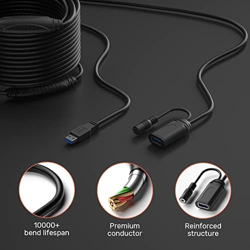 Активен USB-удължител Alxum с дължина 50 метра от 3,0 за мъже и жени с 2 комплекти чипове-с удължители, усилвател на сигнала, Дълъг USB удължителен кабел с дължина 15 метра за ?