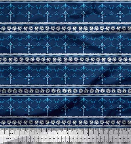 Памучен трикотажная плат Soimoi в райе, с флорални и филигранным дамасским принтом, плат за бродерия ширина 58 см