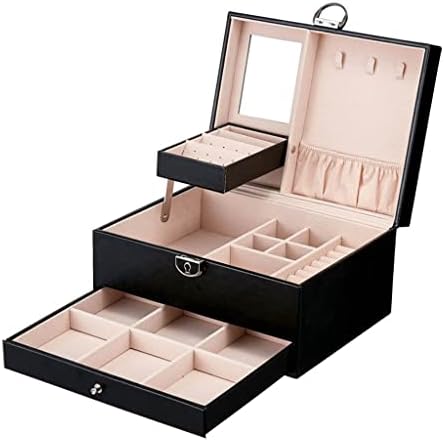 ZHUHW Корейската версия на Кожени кутии за бижута Монохромен Темперамент Многослоен Кутия Ковчег за Бижута Козметични Кутия За Съхранение (Цвят: D, размер: 22,5 *17*12 см)