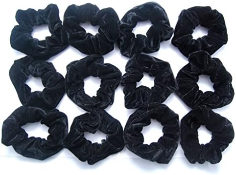 Luxxii Блестящи черни кадифени дъвка за коса, обвързани в опашката, ластични ленти за коса 3 инча (мек-черен