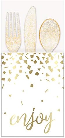 Уникални Кръгли Кът Хартиени чинии - 9 инча | Конфети от Златно фолио | 10 бр.