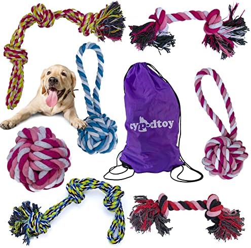 cyp-dtoy Куче Веревочная играчка за агресивни жевателей - 7 опаковки на кучешки веревочных играчки за големи кучета - Неразрушаемая куче веревочная играчка с възли - Дъ?