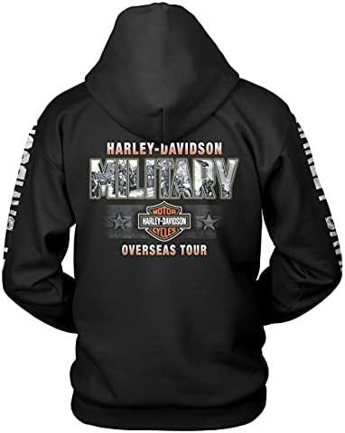Harley-Davidson Military - Мъжки Черен Графичен Пуловер С качулка - Военен Колаж | Epic