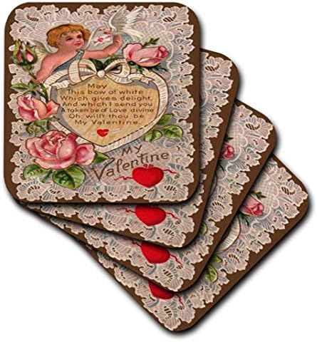 3dRose Vintage My Valentine Cupid - Влакчета за керамични плочки, комплект от 4 броя (CST_8079_3)