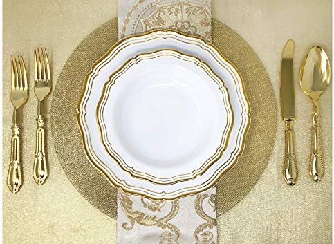 Кът чинии Decorline Бял и златен цвят - 10 инча | Колекция Aristocrat | Опаковки от 10