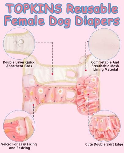 Topkins Памперси за кучета, Женски, на 3 опаковки Пера на женските Памперси за кучета, Дишащи за Многократна