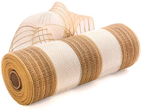 Ролки декоративна мрежа от коноп лента с размери 10 см х 30 метра в бяла ивица за направата на Венци, опаковки
