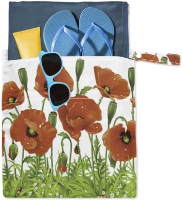 Пролетта е Влажна и Суха Чанта с цветя Червен Мак, 2 опаковка с цип, Текстилен Чанта за Памперси, Чанта-Органайзер,