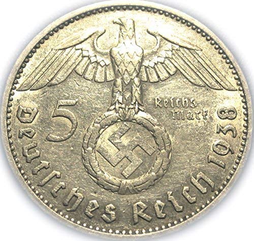 1 Истински Исторически Сребърна монета на нацистката епоха в 5 райхсмарки Идва със сертификат за автентичност,