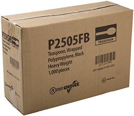 Супени лъжици от черен полипропилен в индивидуална опаковка AmerCare Heavy Weight, опаковка от 1000 броя