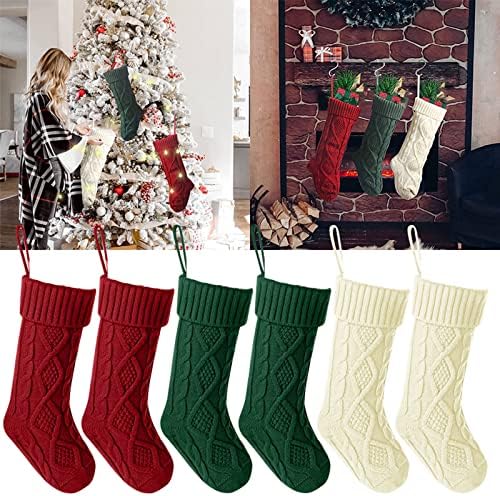 Класически 6 Опаковки Трикотажни Коледни Чорапи, Възли Чулочные Украса, Селска Фермерска за Отглеждане на Семейството,