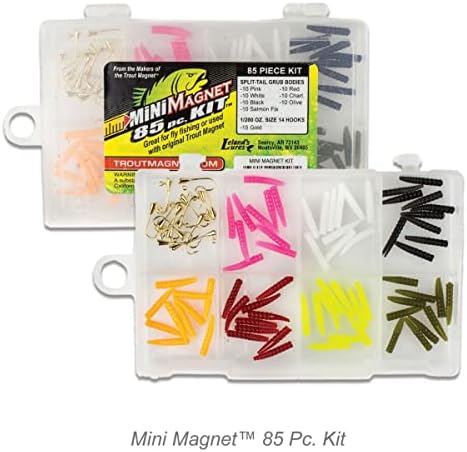 Комплект мини магнити Leland's Lures Trout Magnet от 85 предмети, състоящ се от 70 сгради, ларви и 15 куки 14
