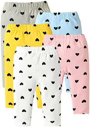 U· nikaka / Панталони за деца, гамаши за момичета с колан и принтом във формата на сърце, 5 опаковки от памук