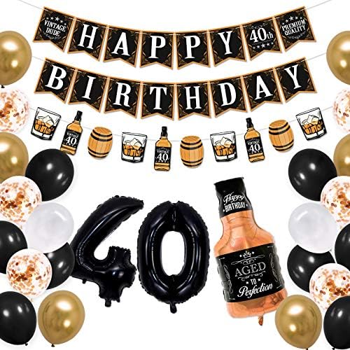 Sinasasspel Уиски на 40-тия Рожден Ден на Банер Украса Отлежало до Съвършенство Венец за Парти по случай Рожден