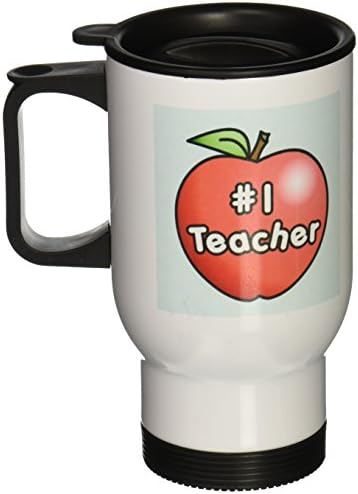 Пътна чаша 3dRose Number One Teacher Red Apple Design, 14 Грама, Неръждаема стомана