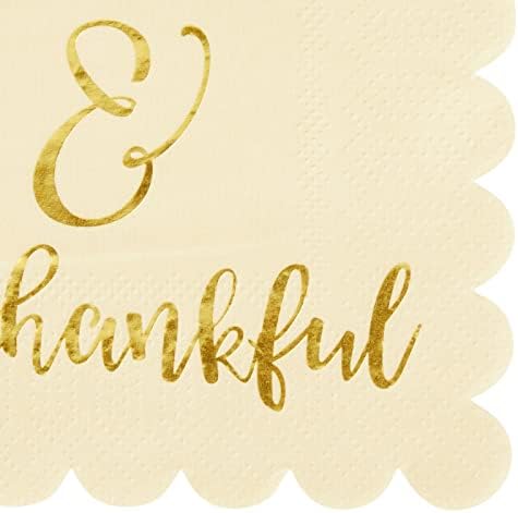 50 Опаковки Хартиени салфетки за Деня на благодарността, Коктейлни салфетки Be Thankful с назъбени остриета