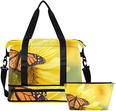 Спортна чанта susiyo Butterfly Sunflower за Мокра Суха обувки, Джоб за Фитнес, Чанта за Йога, Силна Компресия