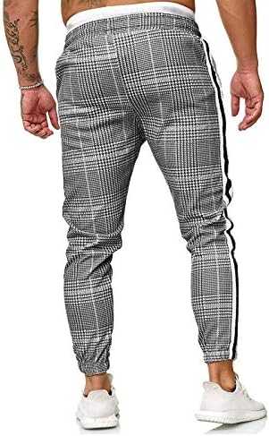 E-Motion Панталони за Мъже, Мъжки Дълги Всекидневни Спортни Панталони Slim Fit Проверени Панталони За Джогинг