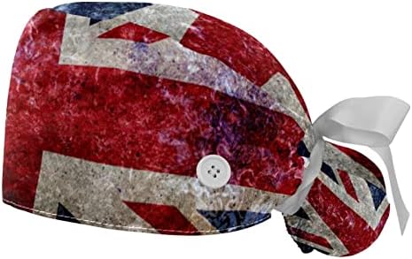 2 елемента Дамски Регулируема Работна Шапка с Копчета и Тренировъчната Панделка, Един Размер, Ретро Британски флаг на Великобритания
