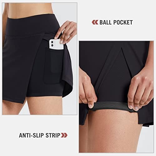 Дамски поли за голф BALEAF, Тенис шорти с висока талия и Цепка, Спортна Пола за Бягане с Къси панталони и джобове