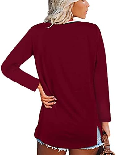 DGKaxiyaHM Женски Шарен Пуловер с V-образно деколте и Цепка в лентата, Дълги Ръкави, Есента Уютен Пуловер Свободно,