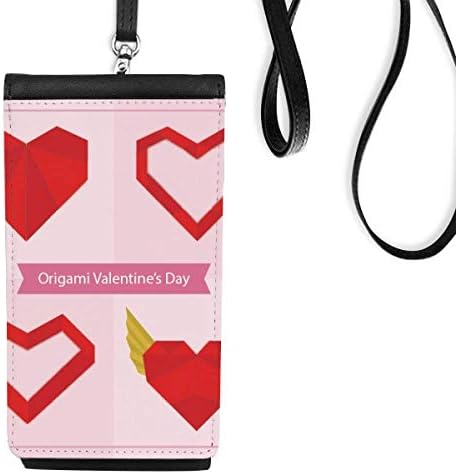 Червен уо Сърцето Орига Телефон в Чантата си Портфейл Окачен Мобилен Калъф Черен Джоба